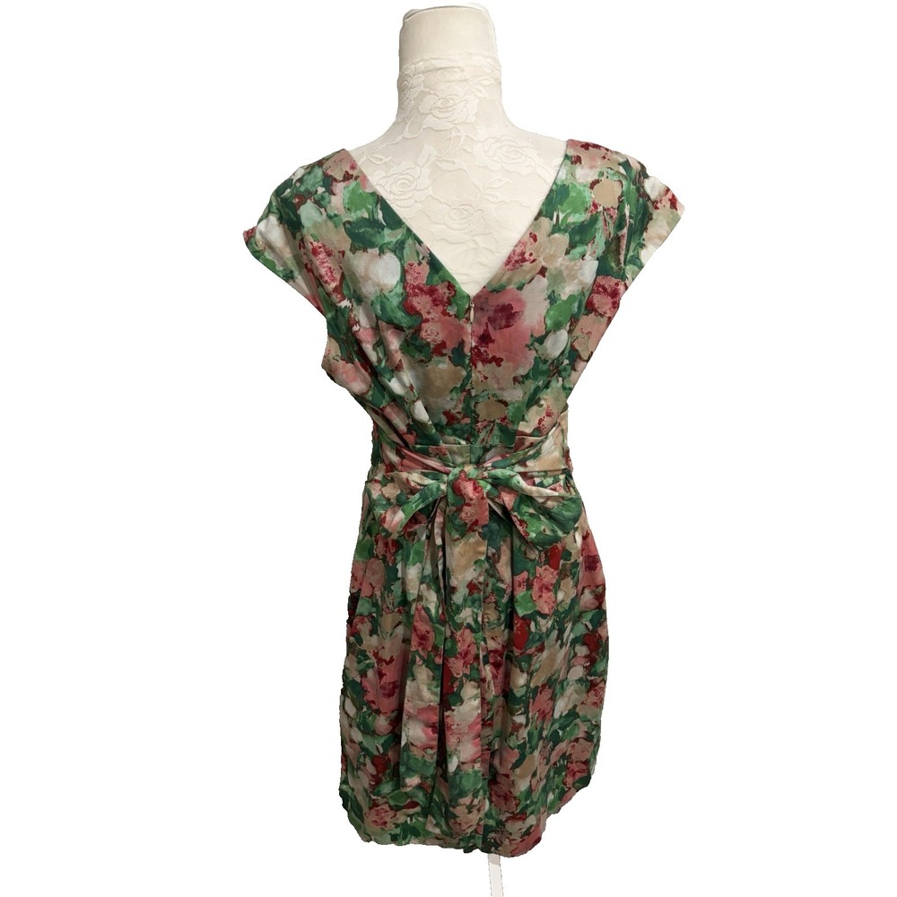 Talbots Cotton Sun Dress~12~ Watercolor Floral Fitted Belted V Nk Cap Sl Cottage - Picture 5 of 16